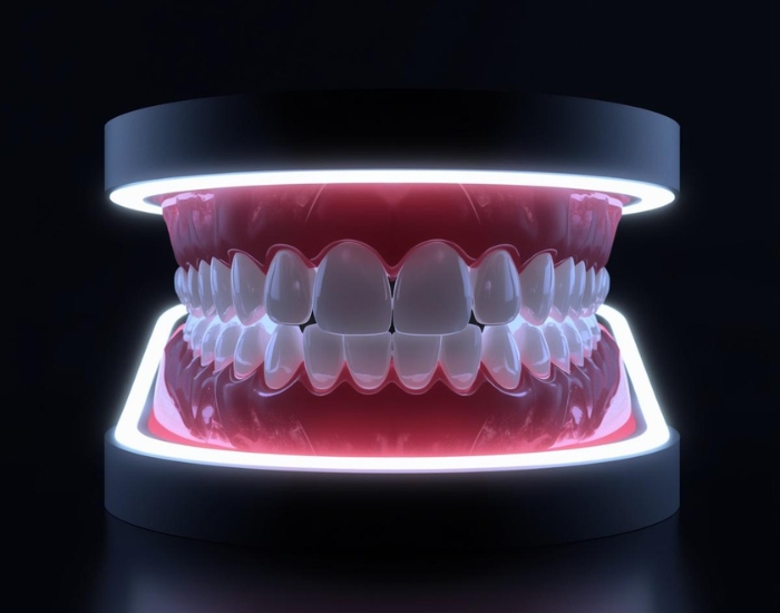 Digital smile design preview showing customized teeth alignment and facial analysis