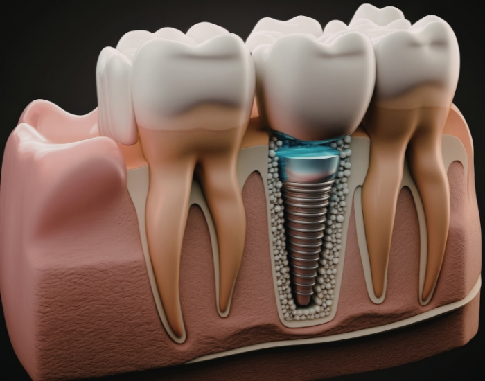 Dental implant candidate consultation showing jawbone scan and missing tooth evaluation